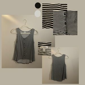Black and Whited Striped Button-Up Tank Top